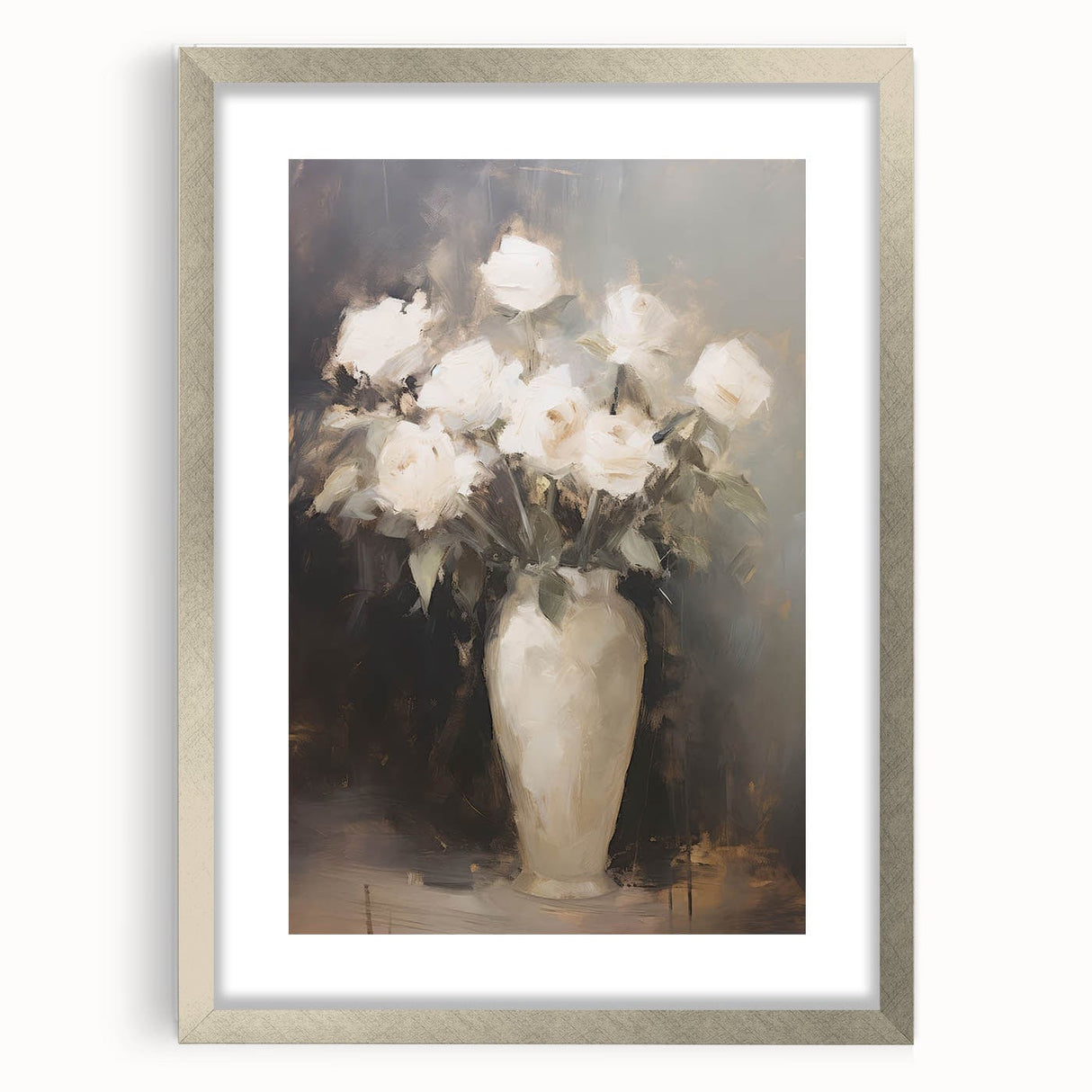 Vintage Botanical Art Prints: White Roses in Vase