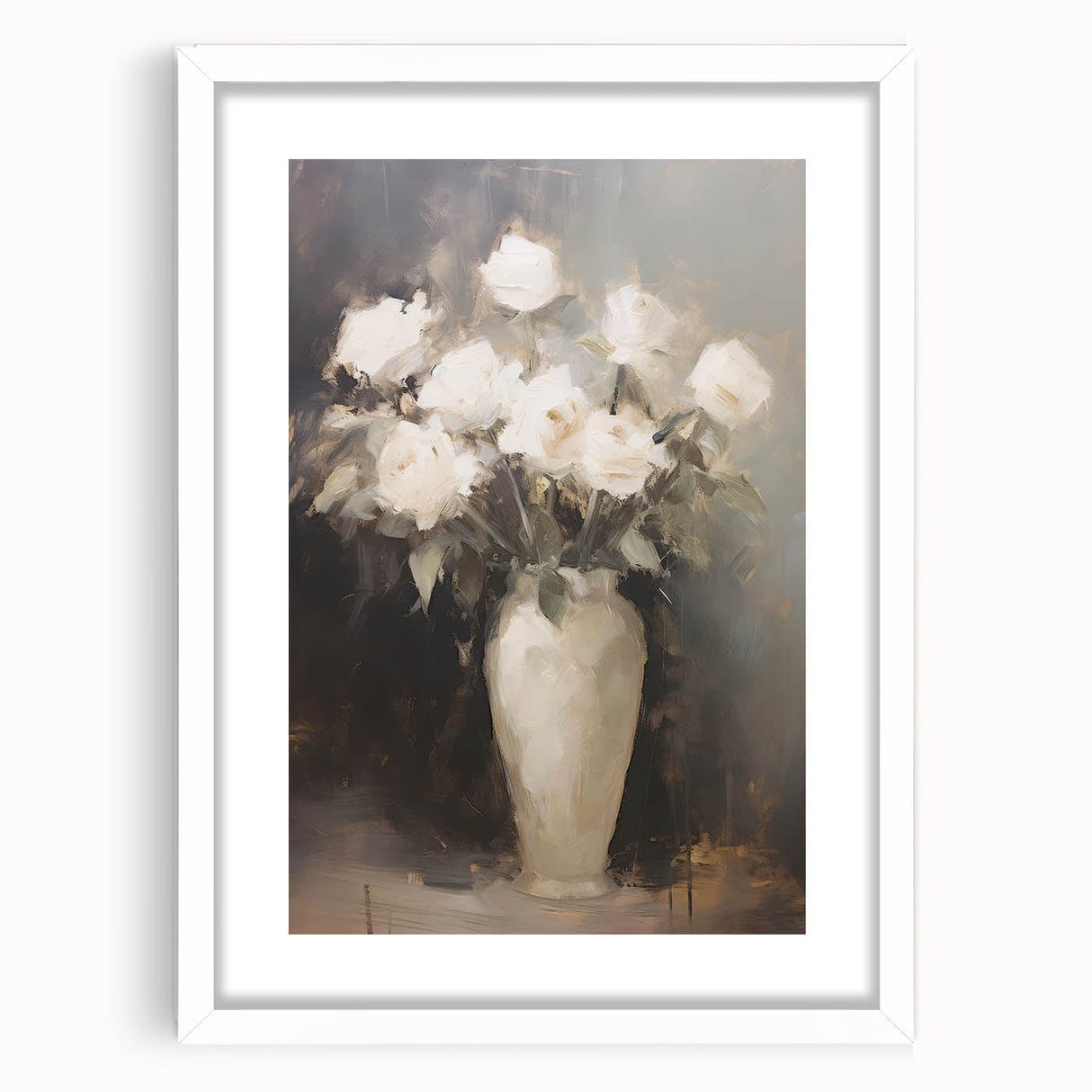 Vintage Botanical Art Prints: White Roses in Vase