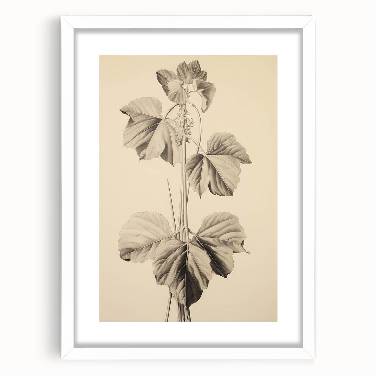 Vintage Botanical Art Print: Elegant Leaf Stem Illustration