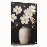 Vintage Botanical Art Print: White Floral Vase Illustration