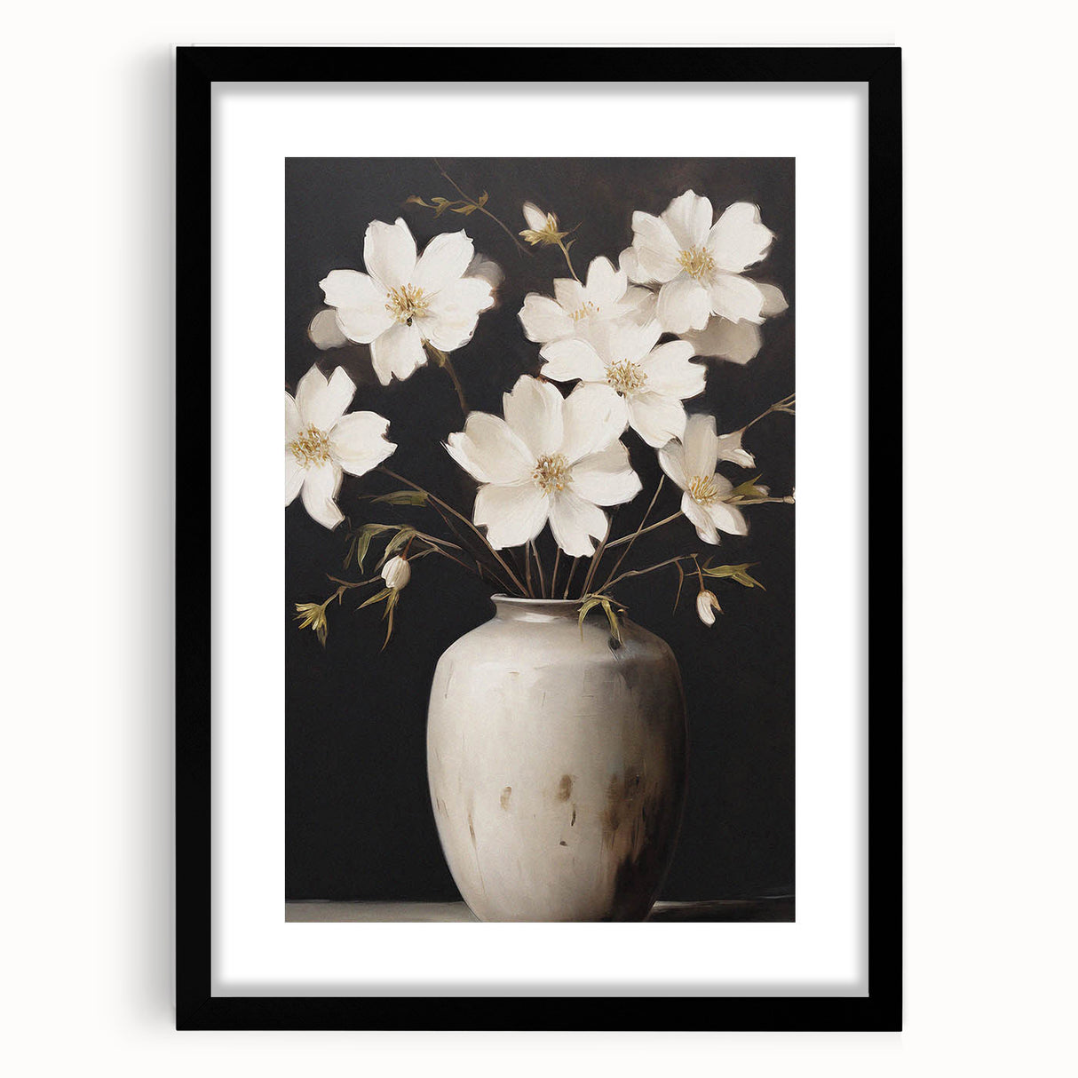 Vintage Botanical Art Print: White Floral Vase Illustration