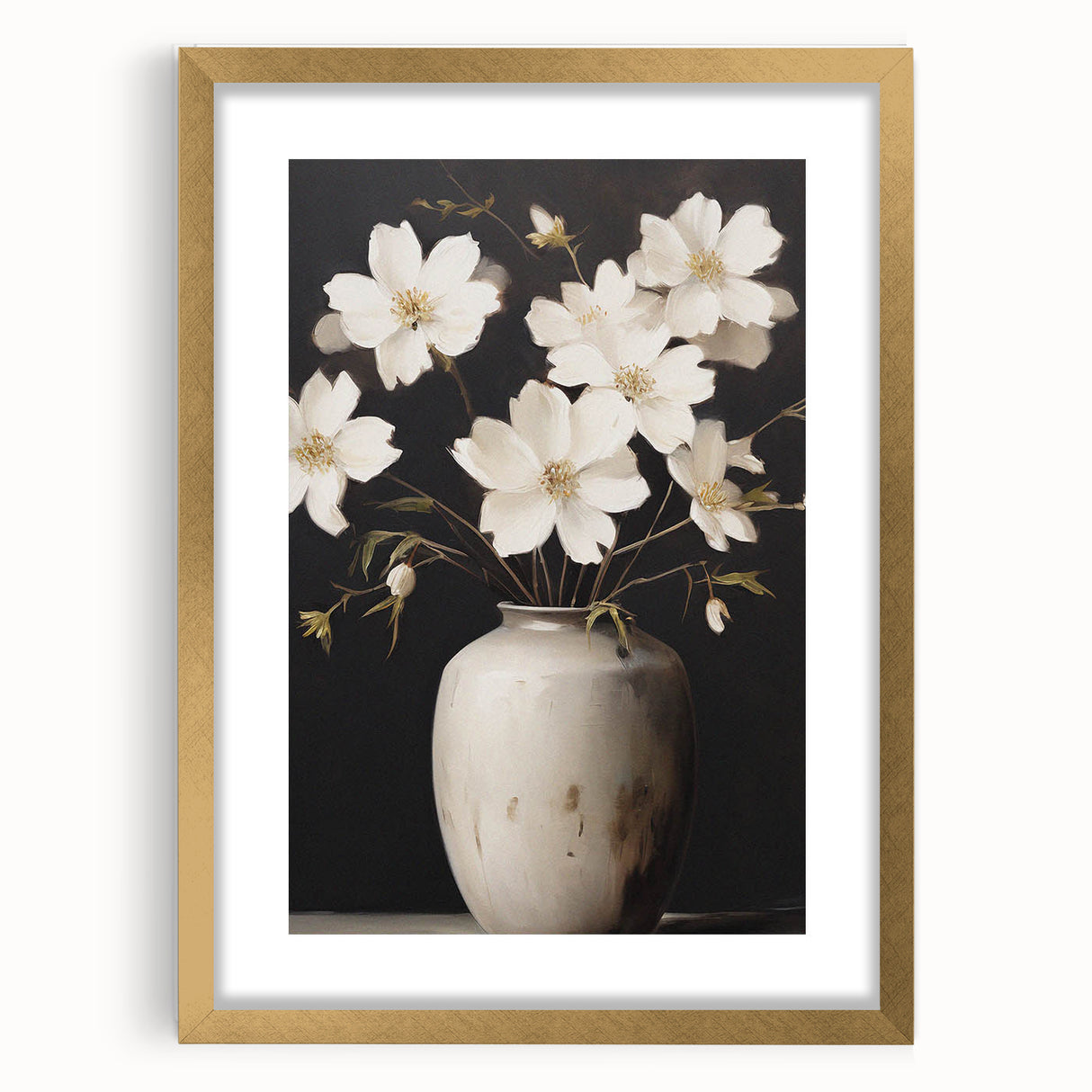 Vintage Botanical Art Print: White Floral Vase Illustration