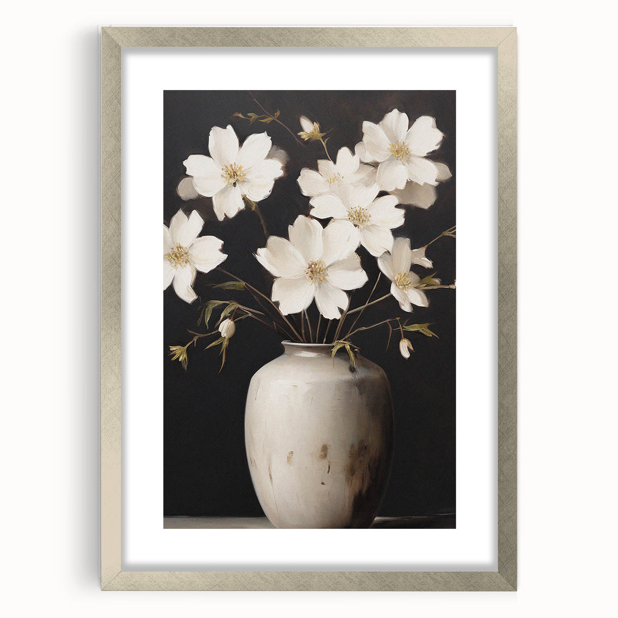Vintage Botanical Art Print: White Floral Vase Illustration
