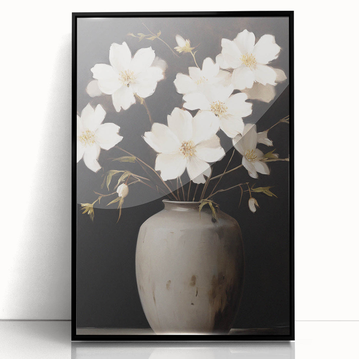 Vintage Botanical Art Print: White Floral Vase Illustration