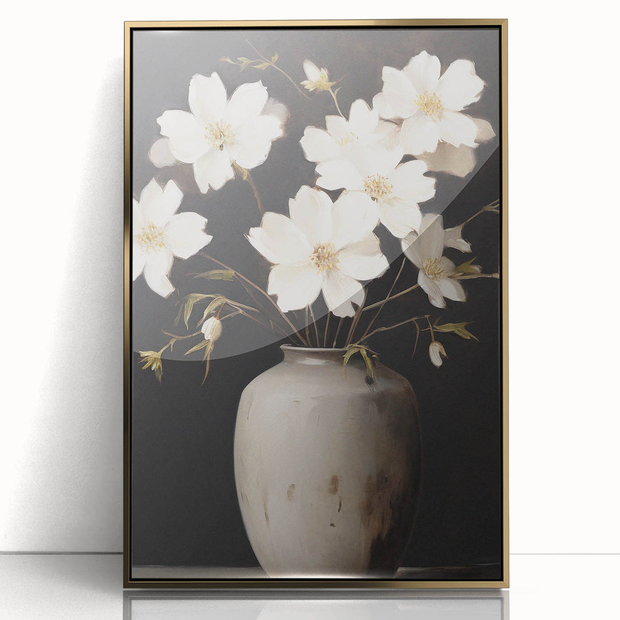 Vintage Botanical Art Print: White Floral Vase Illustration
