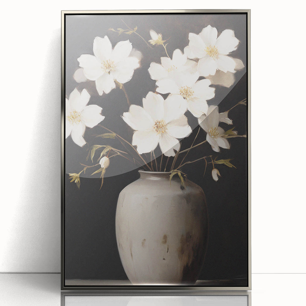 Vintage Botanical Art Print: White Floral Vase Illustration