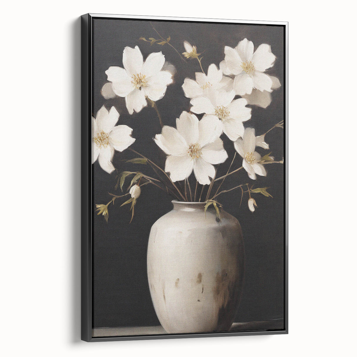 Vintage Botanical Art Print: White Floral Vase Illustration