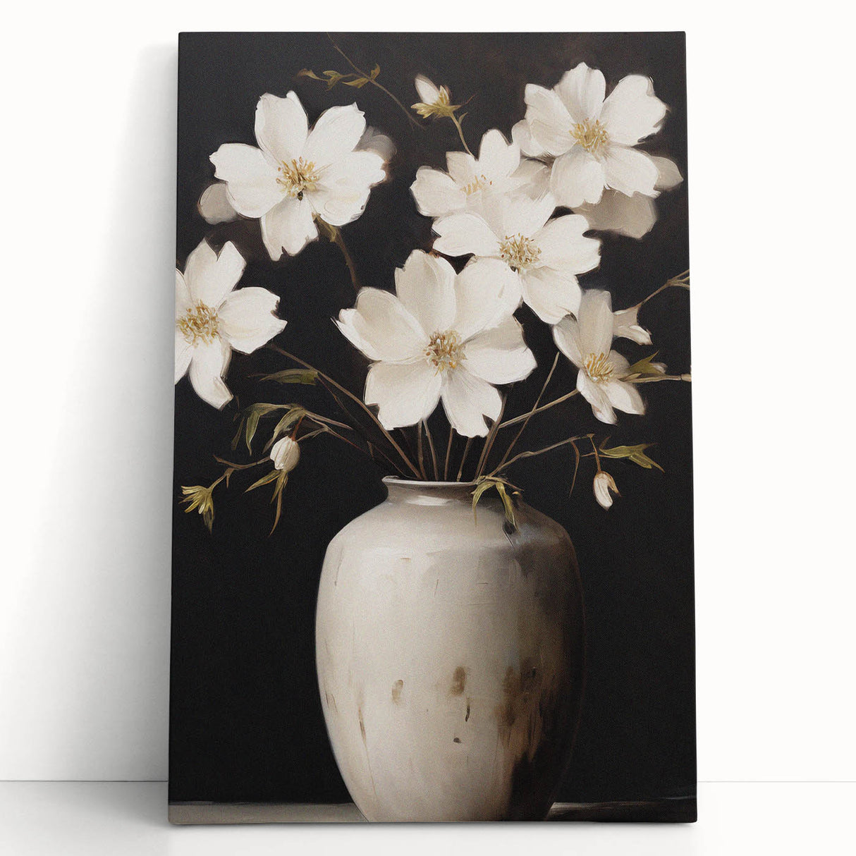 Vintage Botanical Art Print: White Floral Vase Illustration
