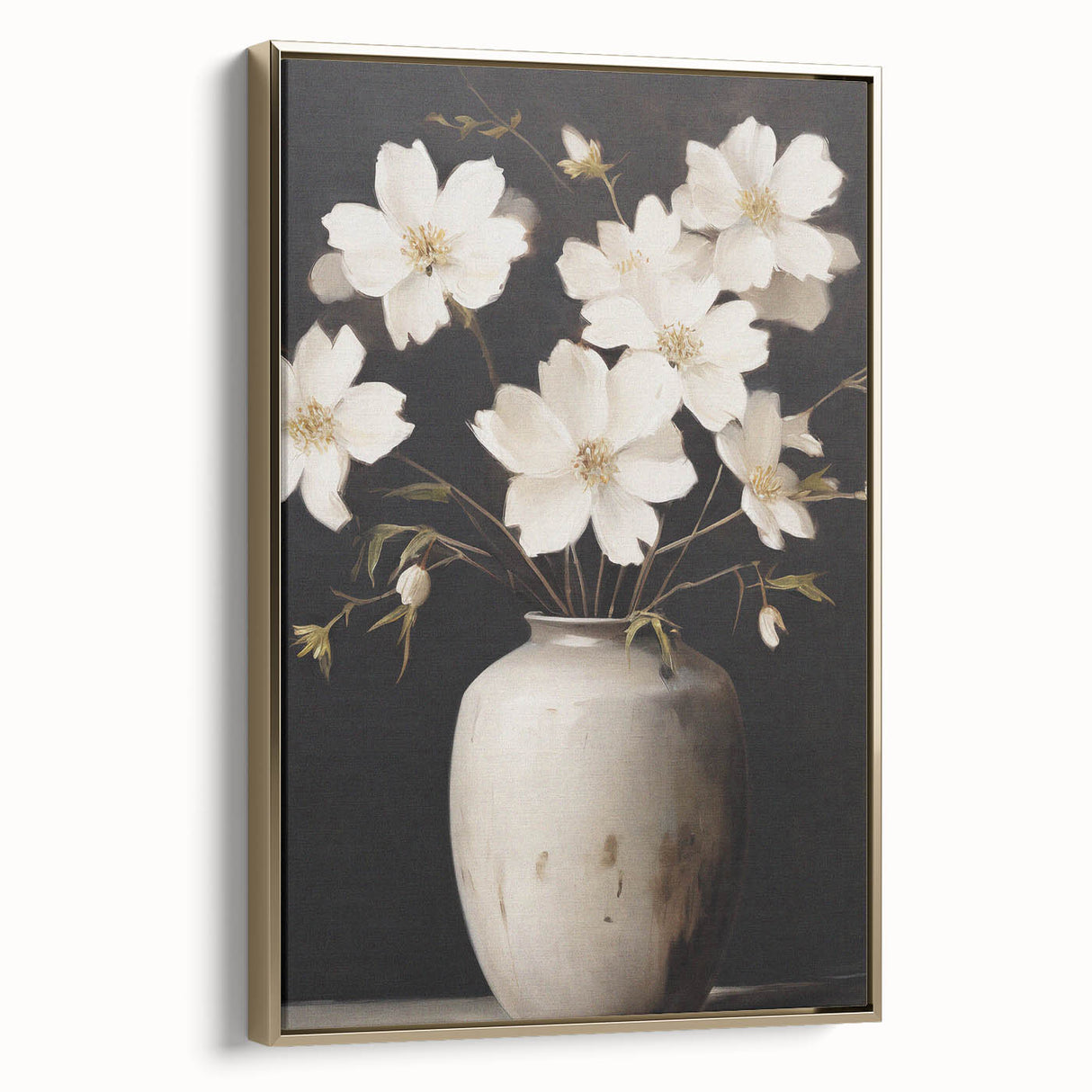 Vintage Botanical Art Print: White Floral Vase Illustration