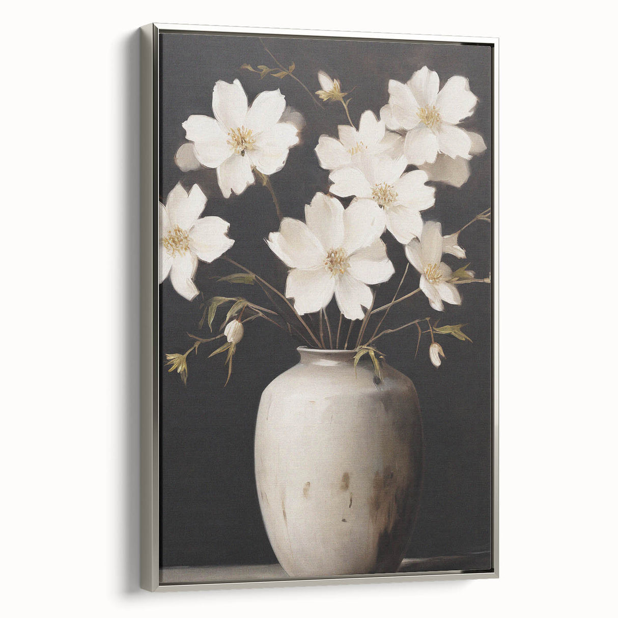 Vintage Botanical Art Print: White Floral Vase Illustration