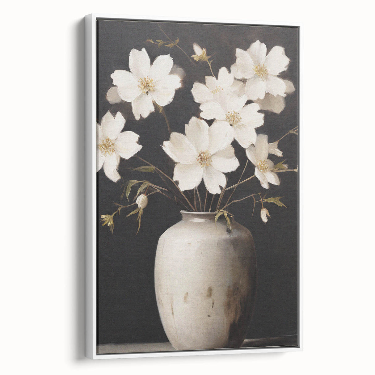 Vintage Botanical Art Print: White Floral Vase Illustration