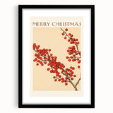 Vintage Christmas Botanical Print – Festive Red Berry Wall Art