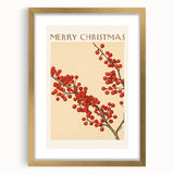Vintage Christmas Botanical Print – Festive Red Berry Wall Art