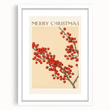 Vintage Christmas Botanical Print – Festive Red Berry Wall Art