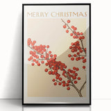 Vintage Christmas Botanical Print – Festive Red Berry Wall Art