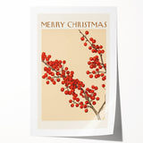 Vintage Christmas Botanical Print – Festive Red Berry Wall Art