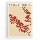 Vintage Christmas Botanical Print – Festive Red Berry Wall Art