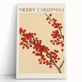 Vintage Christmas Botanical Print – Festive Red Berry Wall Art