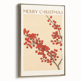 Vintage Christmas Botanical Print – Festive Red Berry Wall Art