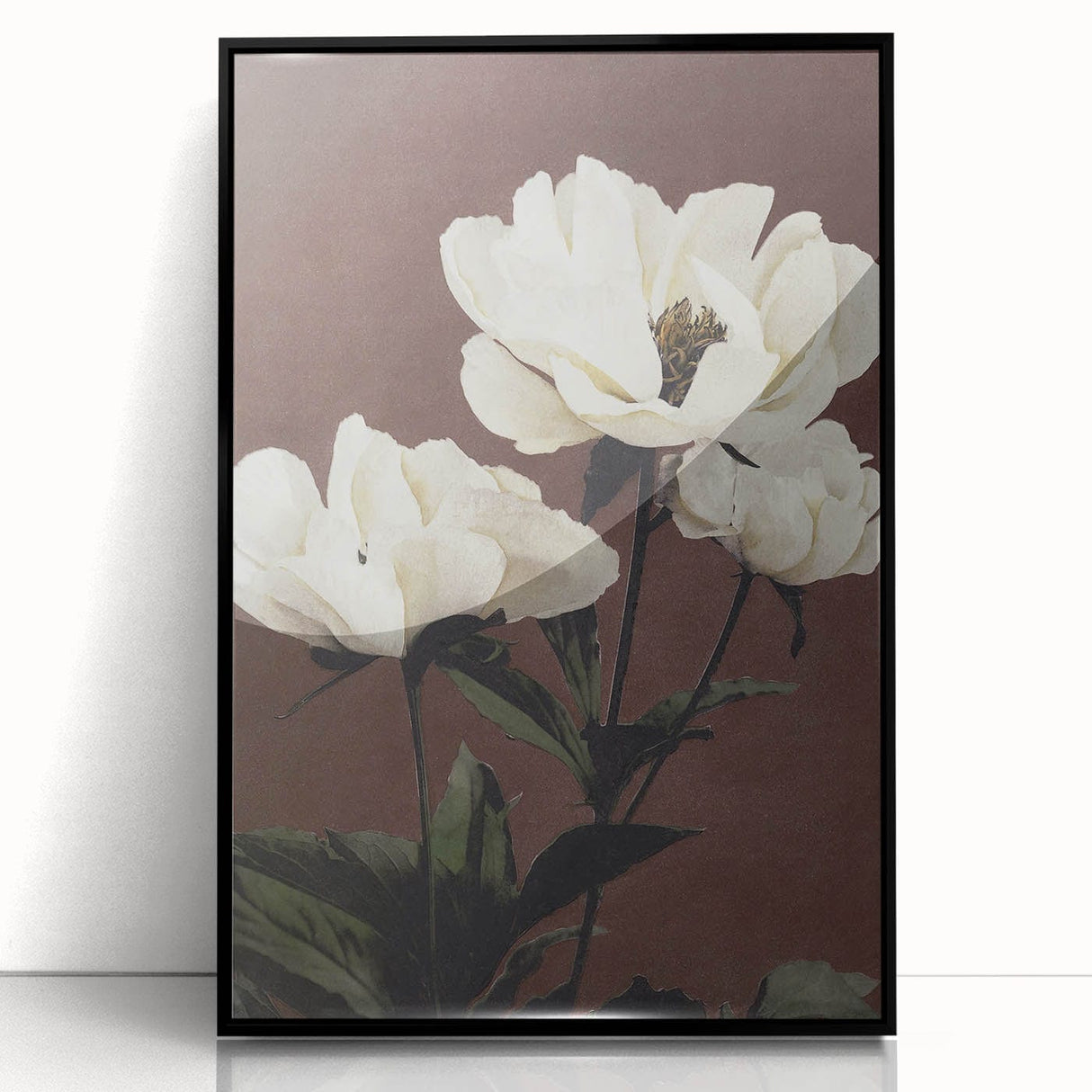 Vintage White Peonies Still Life – Elegant Floral Wall Art Print