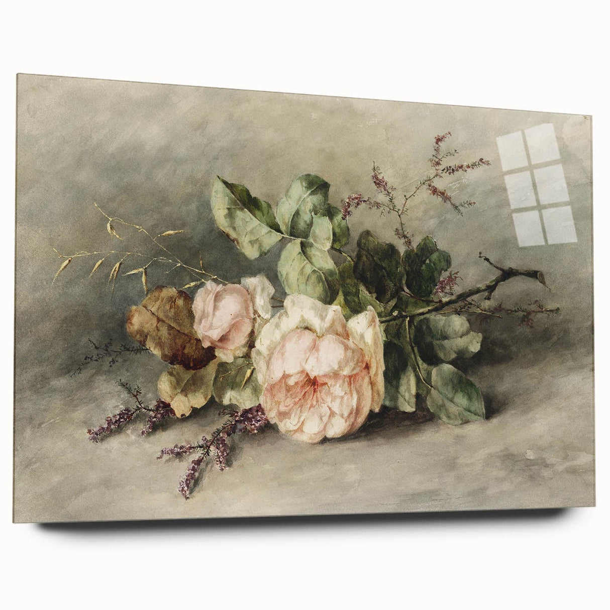 Vintage Floral Art – Soft Peach Roses & Greenery Wall Print