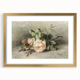 Vintage Floral Art – Soft Peach Roses & Greenery Wall Print