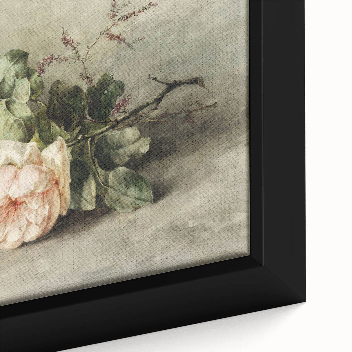 Vintage Floral Art – Soft Peach Roses & Greenery Wall Print