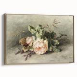 Vintage Floral Art – Soft Peach Roses & Greenery Wall Print