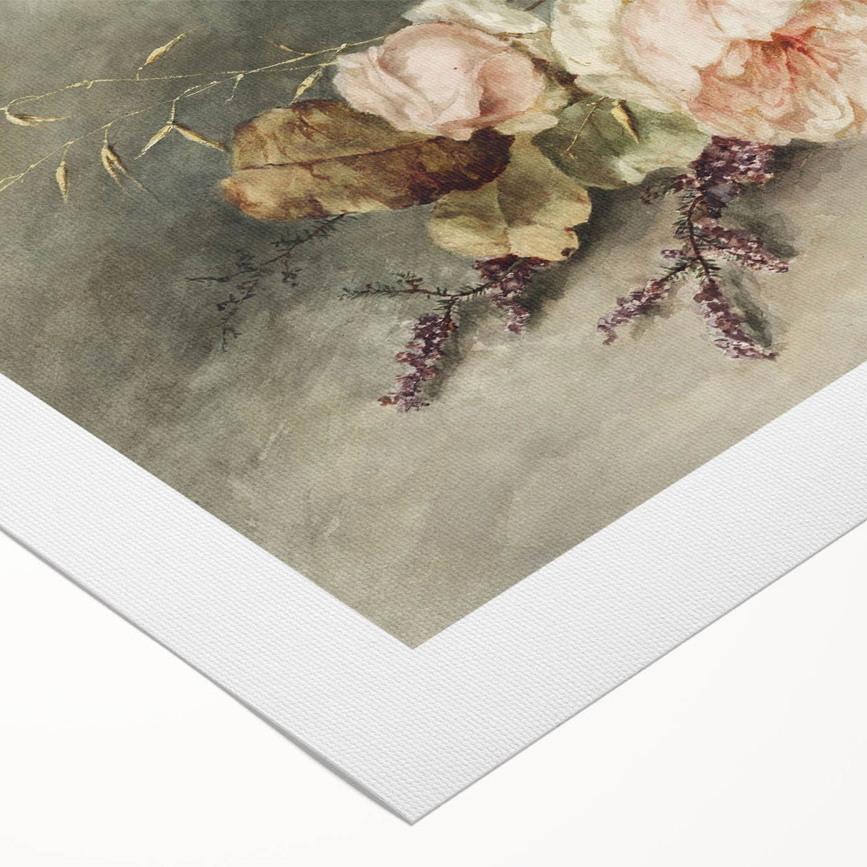 Vintage Floral Art – Soft Peach Roses & Greenery Wall Print