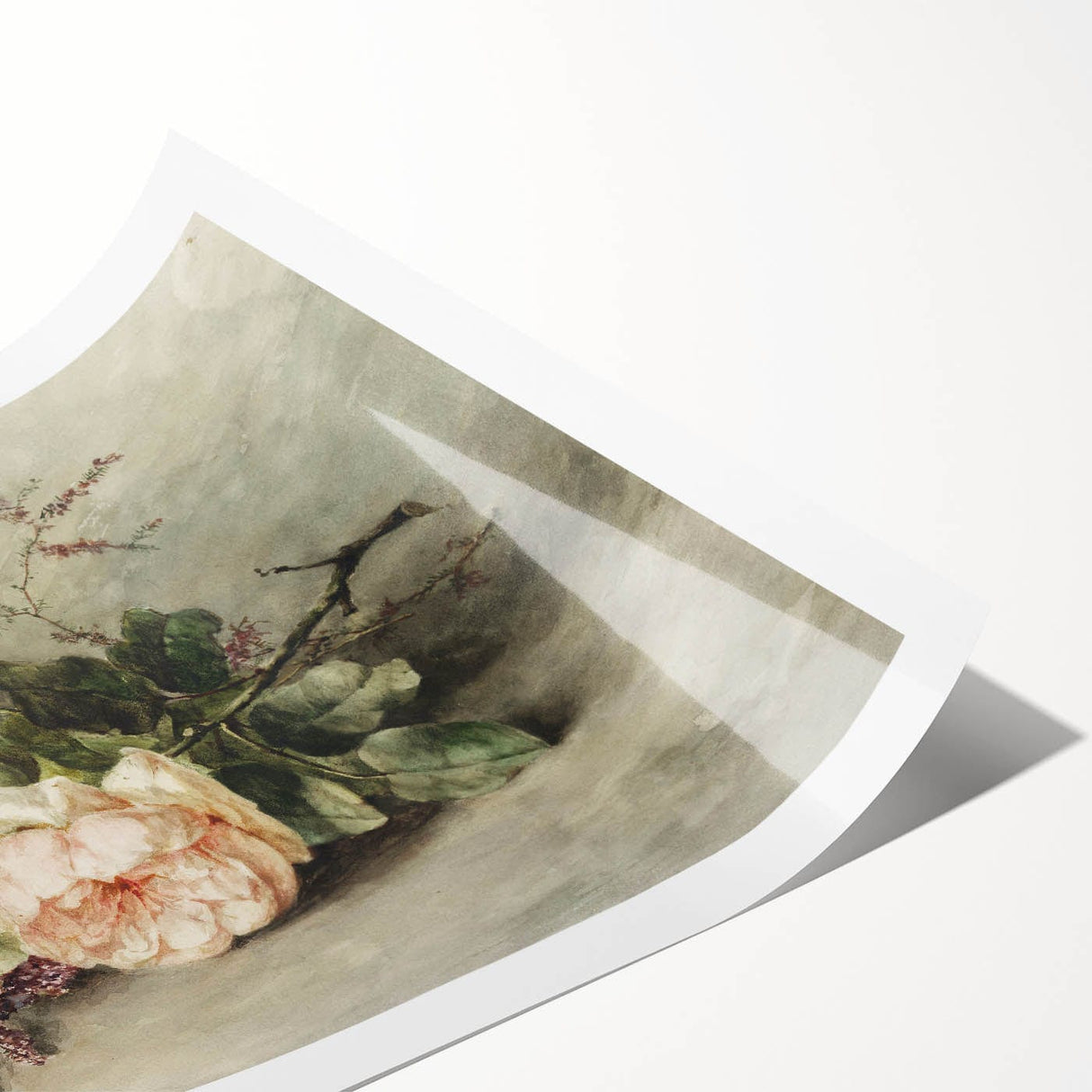 Vintage Floral Art – Soft Peach Roses & Greenery Wall Print