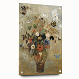 Vintage Floral Bouquet in Vase with Butterflies – Framed Wall Art