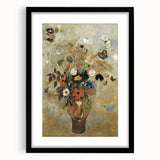 Vintage Floral Bouquet in Vase with Butterflies – Framed Wall Art