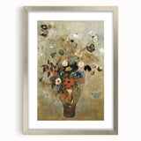Vintage Floral Bouquet in Vase with Butterflies – Framed Wall Art