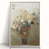 Vintage Floral Bouquet in Vase with Butterflies – Framed Wall Art