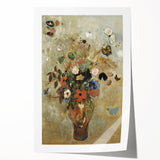 Vintage Floral Bouquet in Vase with Butterflies – Framed Wall Art