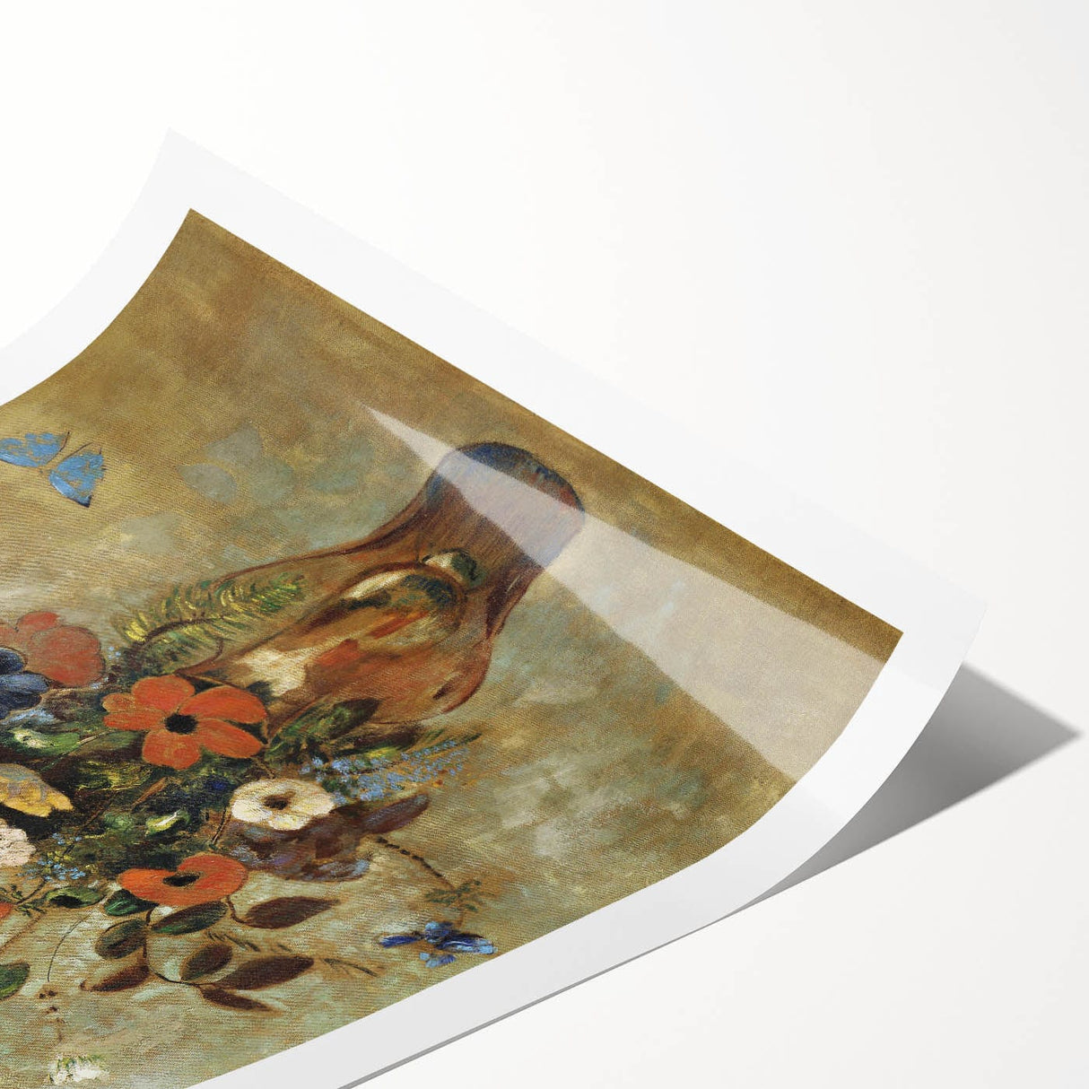 Vintage Floral Bouquet in Vase with Butterflies – Framed Wall Art