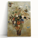 Vintage Floral Bouquet in Vase with Butterflies – Framed Wall Art