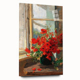 Vintage Red Poppies in Vase by Window – Framed Wall Art