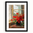 Vintage Red Poppies in Vase by Window – Framed Wall Art