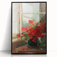 Vintage Red Poppies in Vase by Window – Framed Wall Art