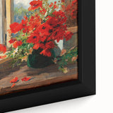 Vintage Red Poppies in Vase by Window – Framed Wall Art