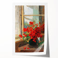 Vintage Red Poppies in Vase by Window – Framed Wall Art
