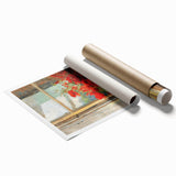 Vintage Red Poppies in Vase by Window – Framed Wall Art