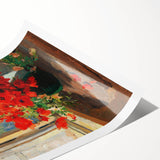 Vintage Red Poppies in Vase by Window – Framed Wall Art