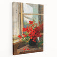 Vintage Red Poppies in Vase by Window – Framed Wall Art