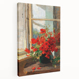 Vintage Red Poppies in Vase by Window – Framed Wall Art