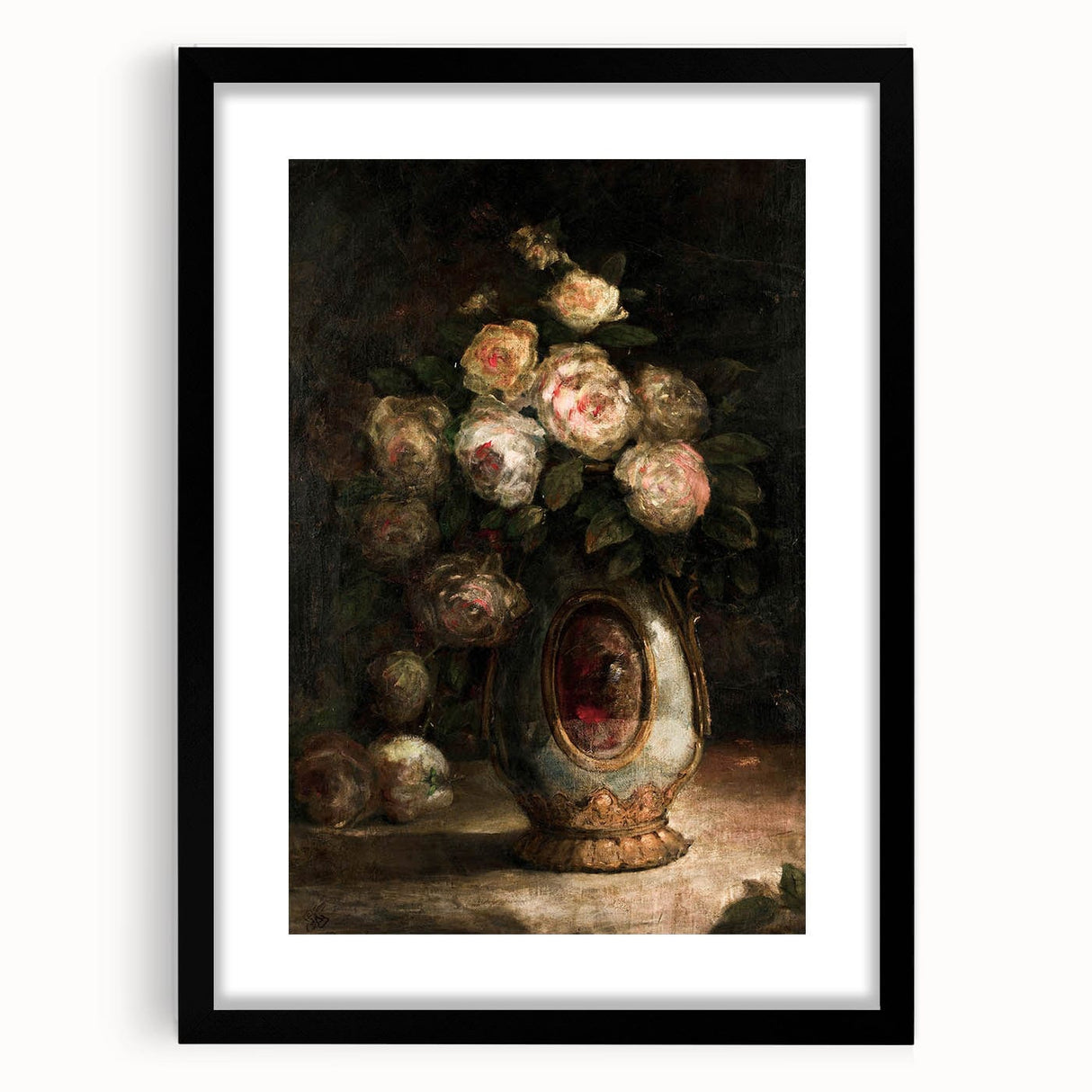 Vintage Botanical Art Prints - Antique Floral Vase with Roses