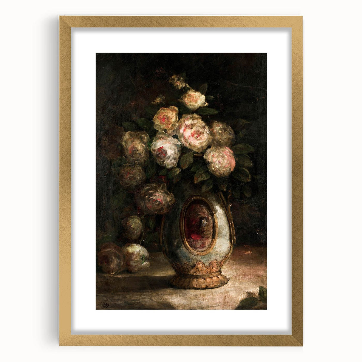 Vintage Botanical Art Prints - Antique Floral Vase with Roses