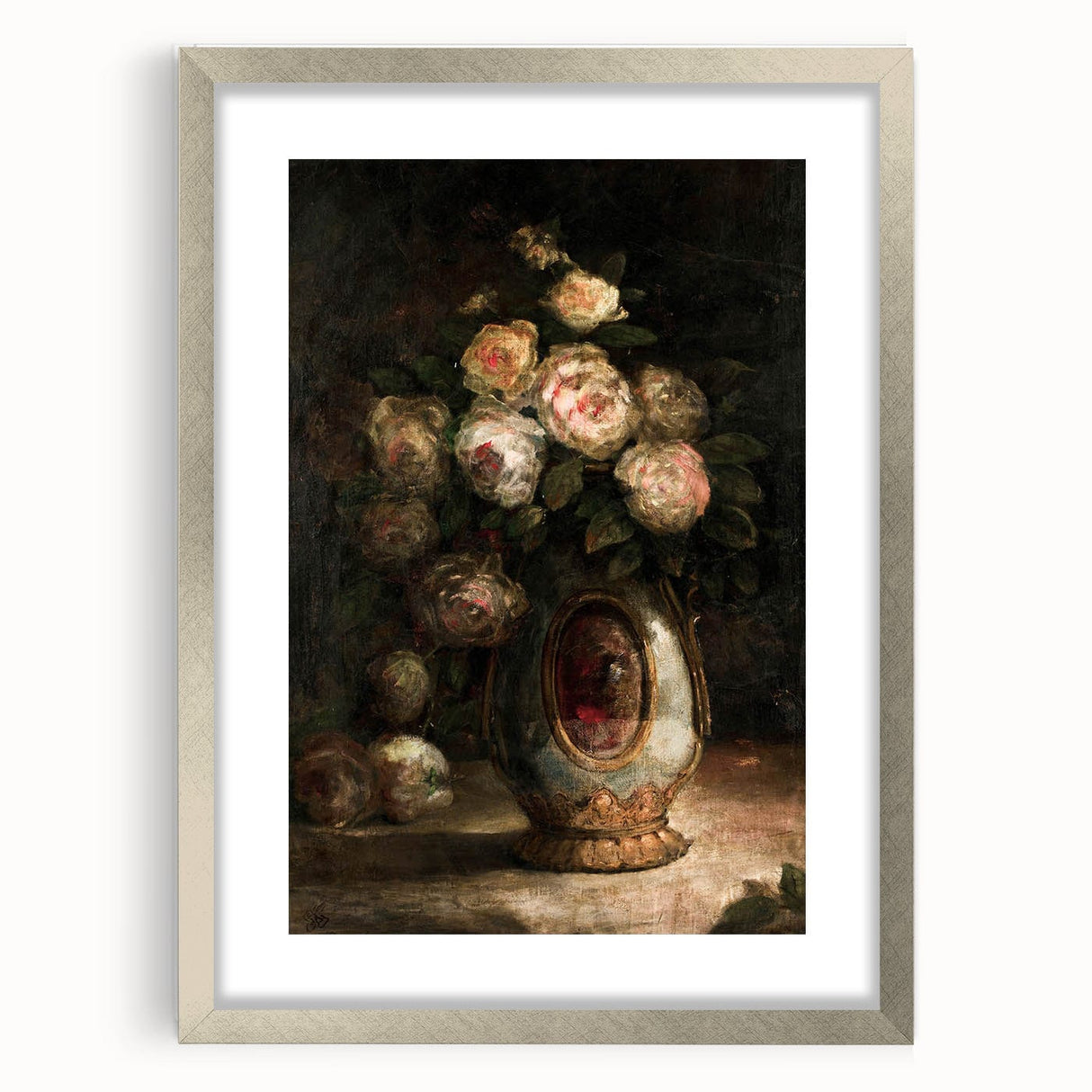 Vintage Botanical Art Prints - Antique Floral Vase with Roses