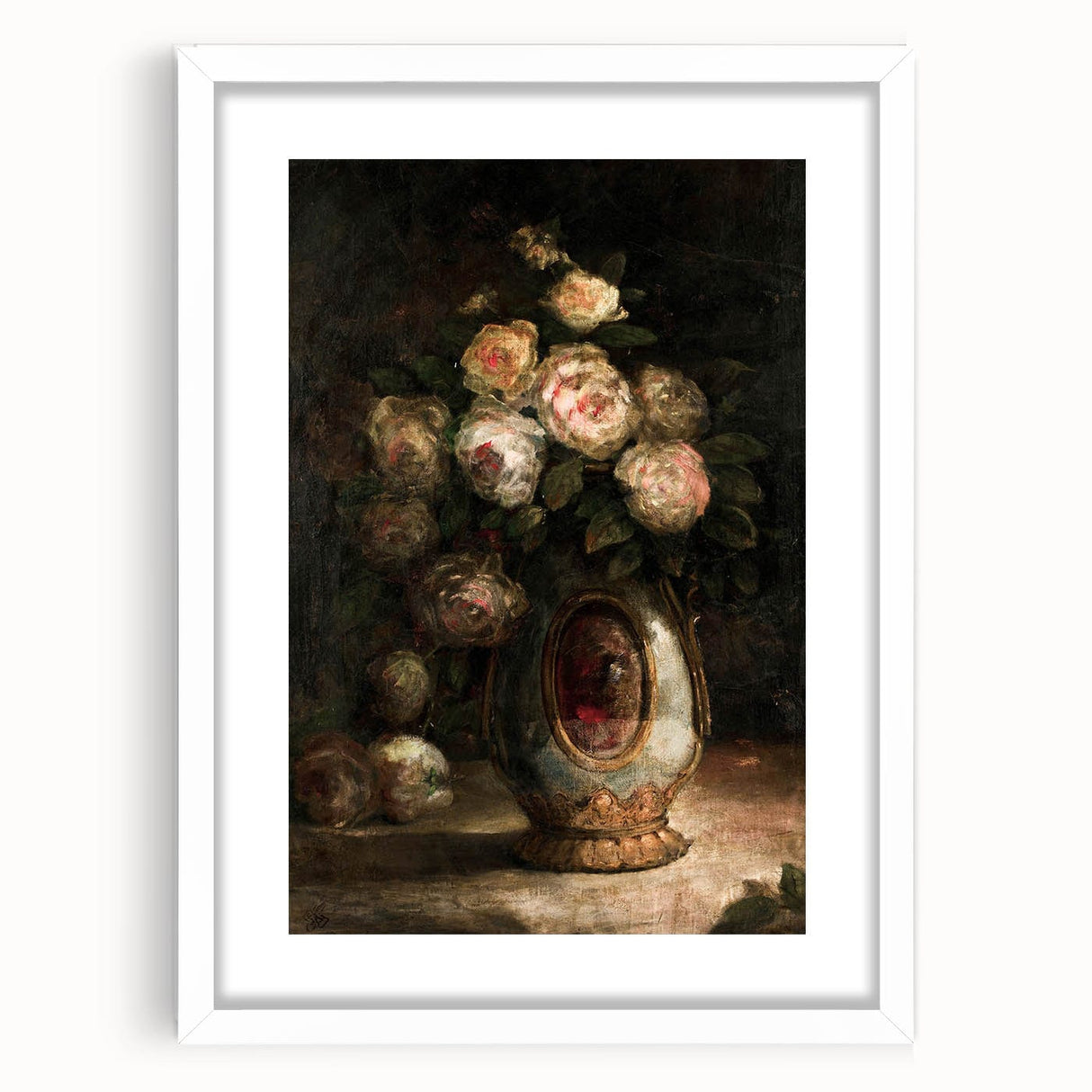 Vintage Botanical Art Prints - Antique Floral Vase with Roses